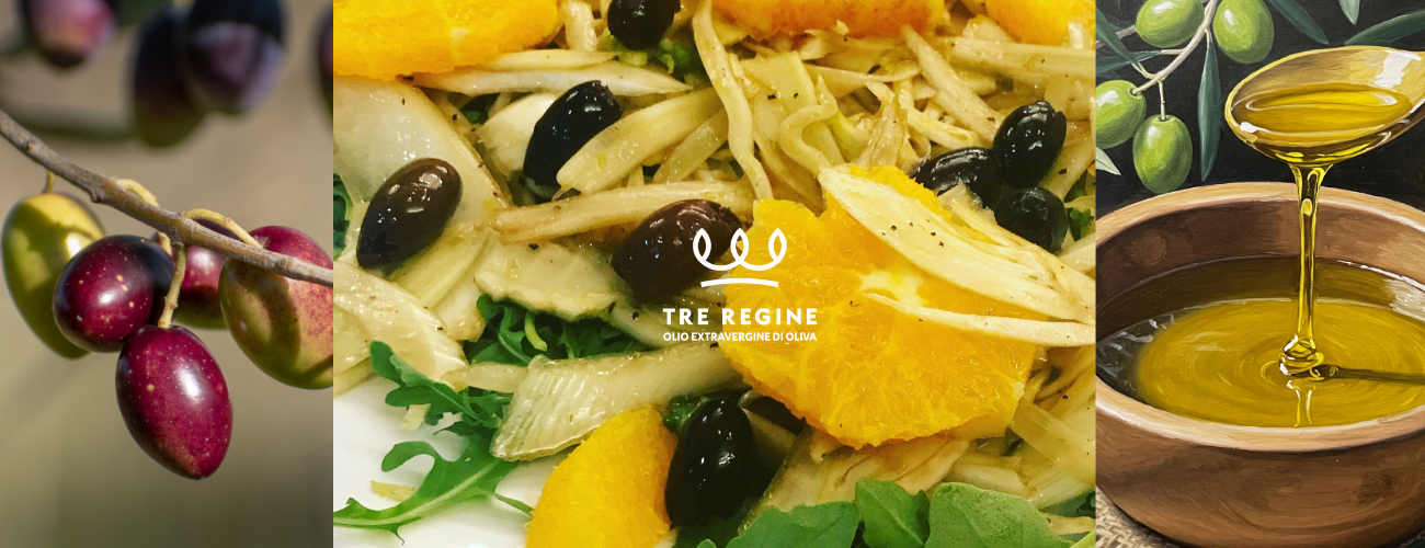 Insalata invernale con arance, finocchi e olive con Olio Extravergine di Oliva pugliese