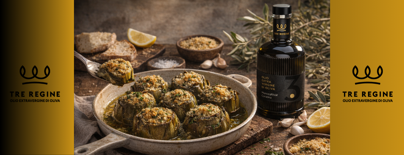 Carciofi ripieni alla pugliese con Olio Extravergine di Oliva Tre Regine